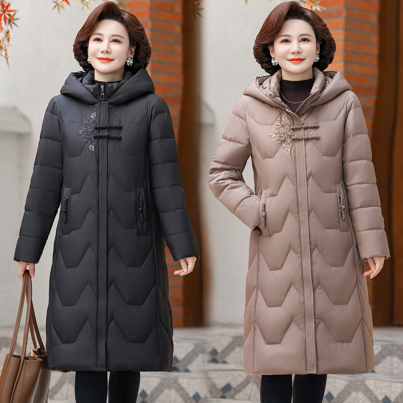 Authentic Hooded down Jacket for Middle-Aged Mothers 2025 Fashion Warm White Duck down Coat for Wealthy Ladies