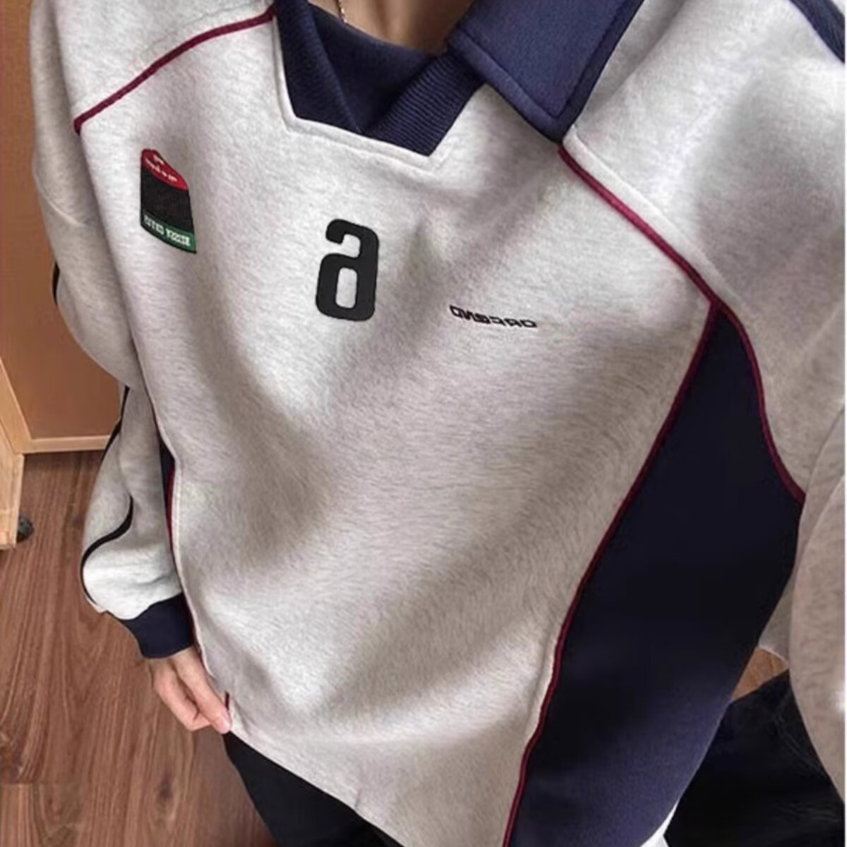 美式撞色拼接翻领重磅卫衣男女宽松百搭休闲设计感小众机车服外套