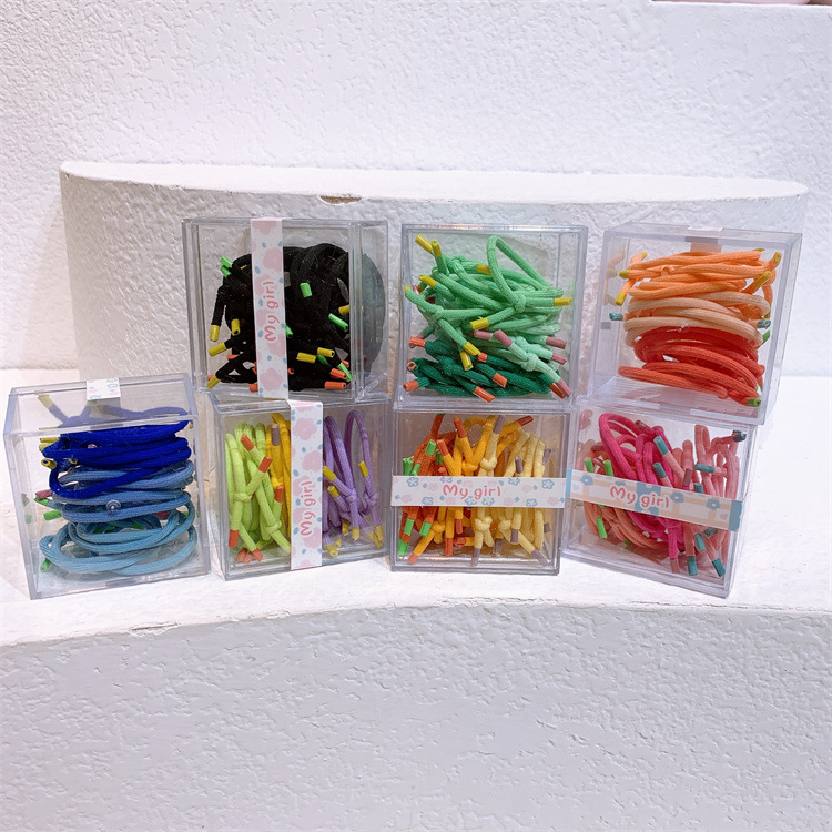 Spring New Children's Hair Accessories Colored Box Set Hair Bands for Girls Basic Base Hairbands for Braiding Ponytail Elastics Hair Ties