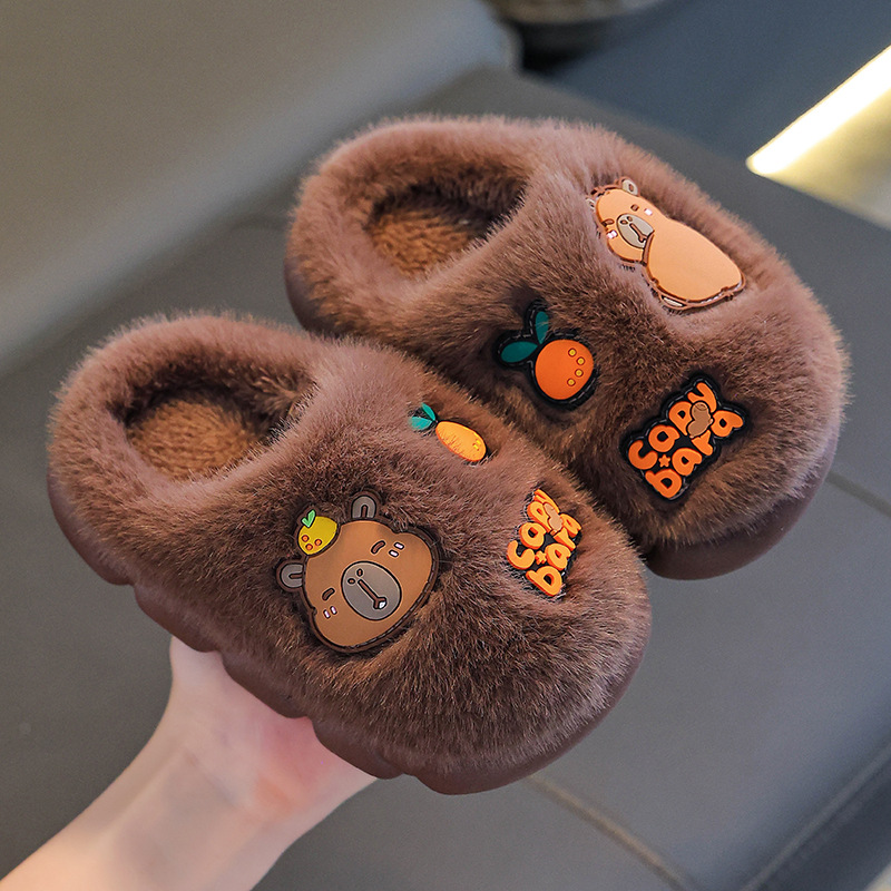Zapatillas de algodón de invierno para niños Capibara, bolsas cálidas para niños y niñas, zapatos de algodón para padres e hijos, niños mayores y niños