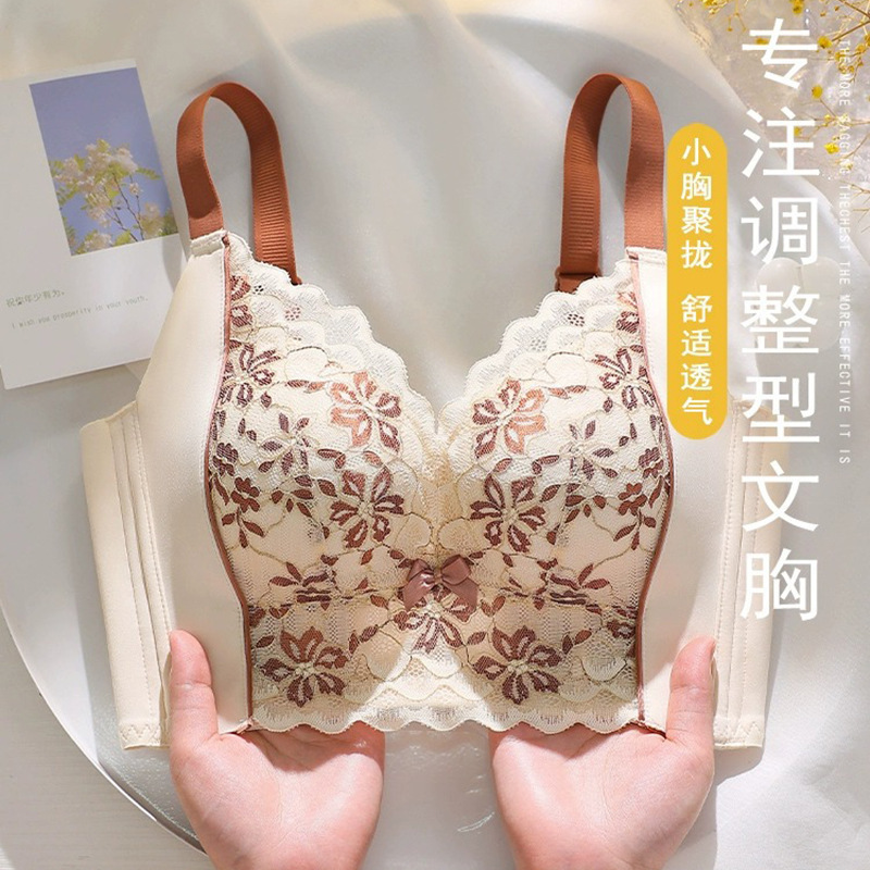 High-end French Style Lace Underwear Women's Small Chest Push-up Show Anti-sagging Top Toti-pull Non-rims Adjustable Bra