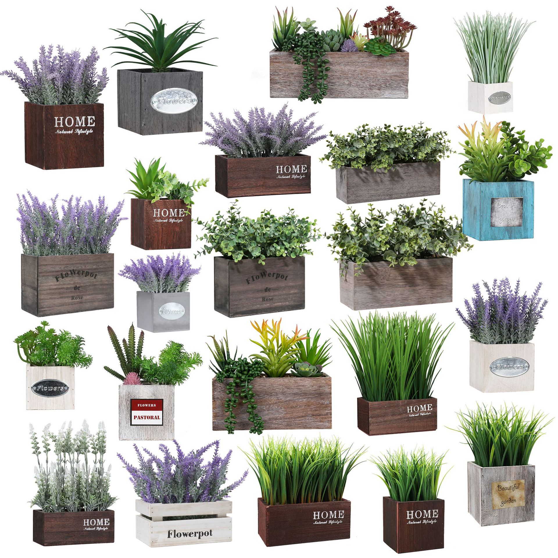 木質盆仿真盆栽組合 尤加利薰衣草家居多肉盆景TEMU亞馬遜SHEIN