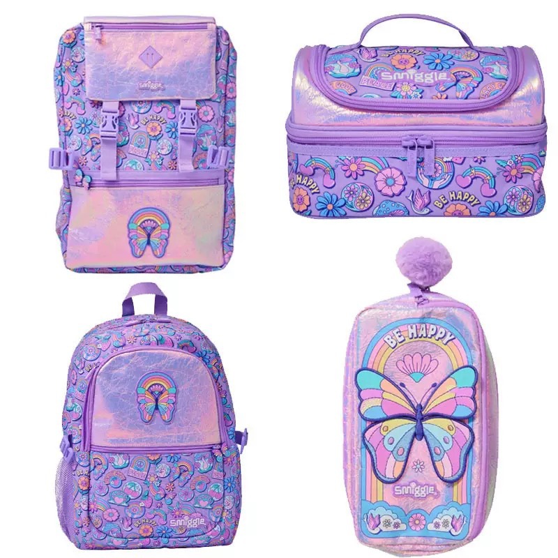 Australia Smiggle mochila escolar niñas niños mochila de hombro de gran capacidad de dibujos animados mariposa mochila bolsillo
