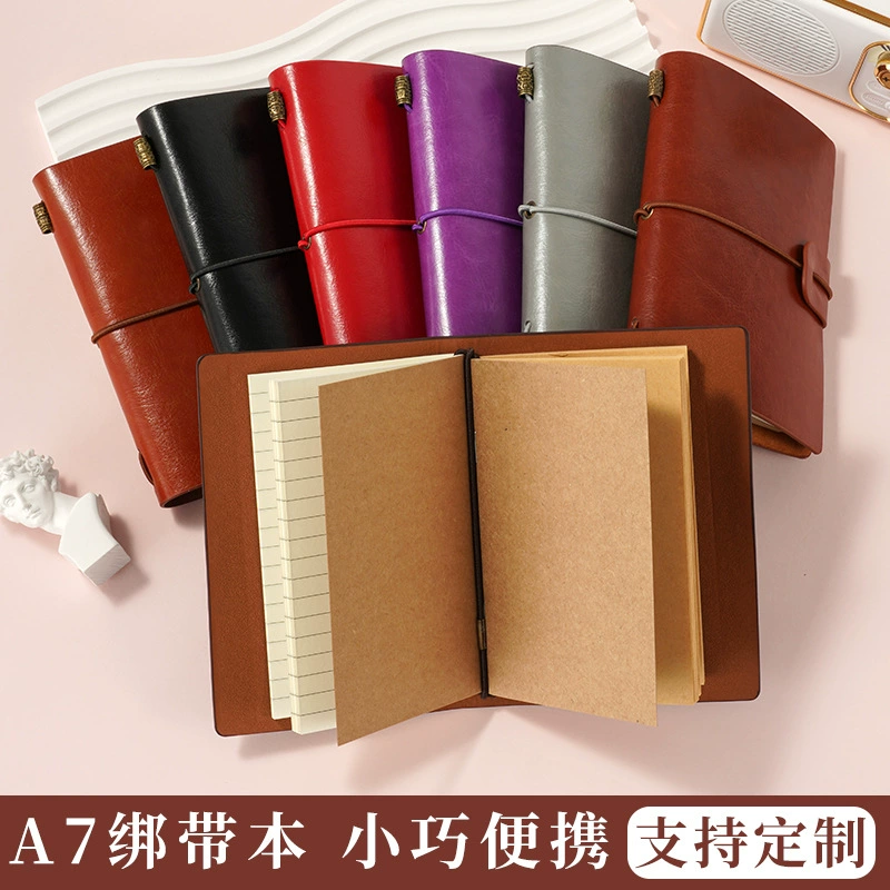 Блокнот A7 в стиле ретро с ремешком, блокнот с горизонтальной линией, блокнот из крафт-бумаги, ручная книга, портативный креативный трансграничный дневник