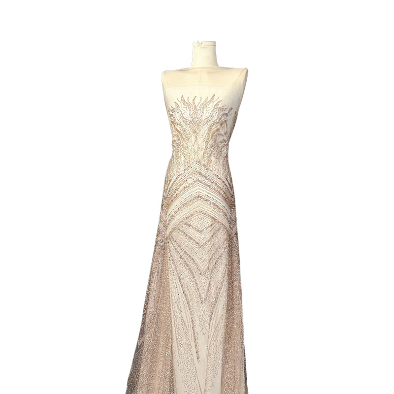 Tubo de perlas, tela de bordado, sequin de moda, vestido de boda bordado de alta calidad, vestido de princesa, vestido de moda, tela