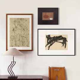 静谧与动感 侘寂中古风客厅三联组合挂画抽象小众艺术餐厅装饰画