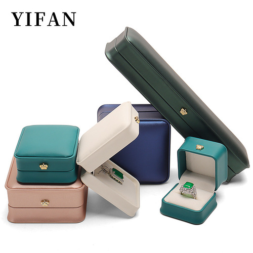 Jewelry Crown Round Corner Ring Box Pendant Decorative Box Gift PU Leather Necklace Box Flip Cover Packaging Box Wholesale