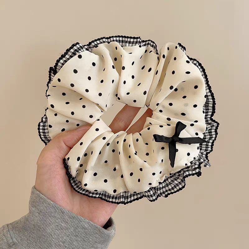1# 검은색 가장자리 물방울 무늬 활 - 약 11.5cm