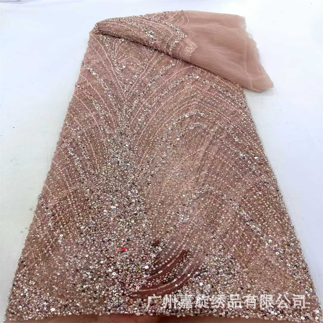 Doble V rayas de malla sequinilla tubo de cuentas bordado vestido de boda tela bordada cuentas suministro de stock de encaje