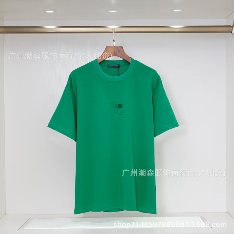现货跨境奢潮驴家高品质L满印字母短袖外贸经典款圆领男女宽松T恤|undefined