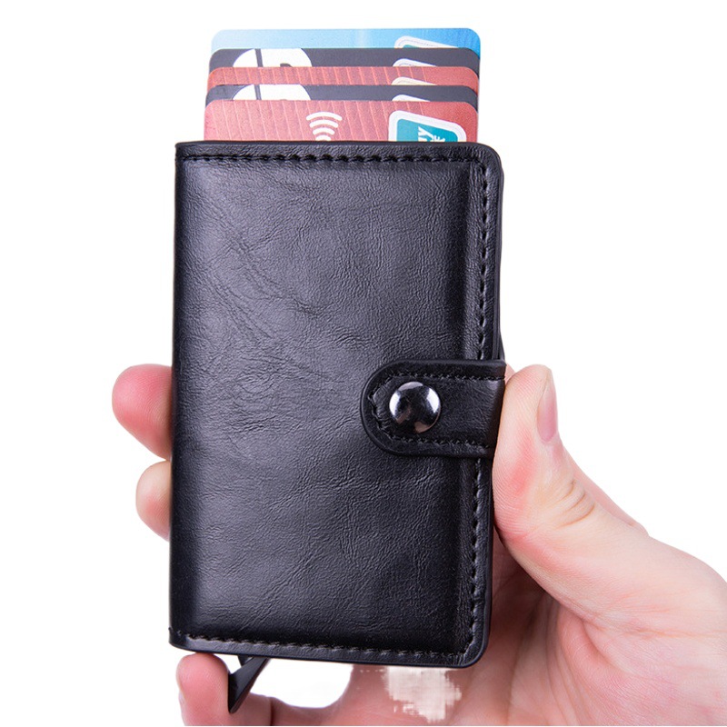 Venta al por mayor de fábrica anti-robo tarjeta swiping bolsa caliente titular de la tarjeta Cartera de aleación de aluminio automático pop-up caja de la tarjeta RFID función