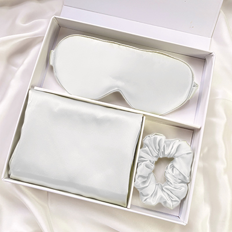 Set de Regalo de Seda: Antifaz, Coletero y Funda de Almohada, Set de Regalo de Coletero de Seda de Morera