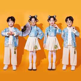 儿童中国演讲演出服女童汉服中小学生运动会合唱班服啦啦队表演服