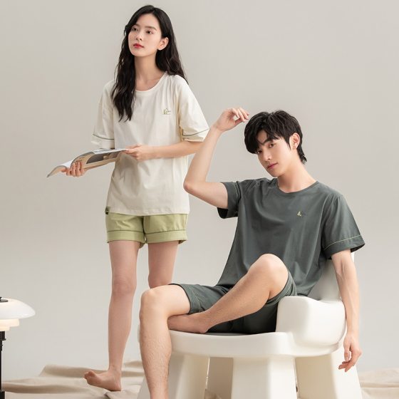 Class A Antibacterial Couple Pajamas Pure Cotton Summer Thin Short-sleeved Shorts Men and Women Korean Style Casual Home Clothes suit