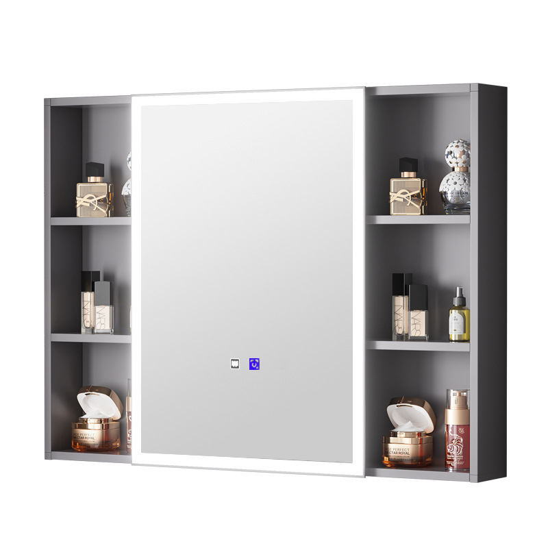 Engrosamiento de aluminio espacio inteligente espejo gabinete montado en la pared de la belleza de almacenamiento rack de baño vestidor espejo de luz desempañar caja de espejo