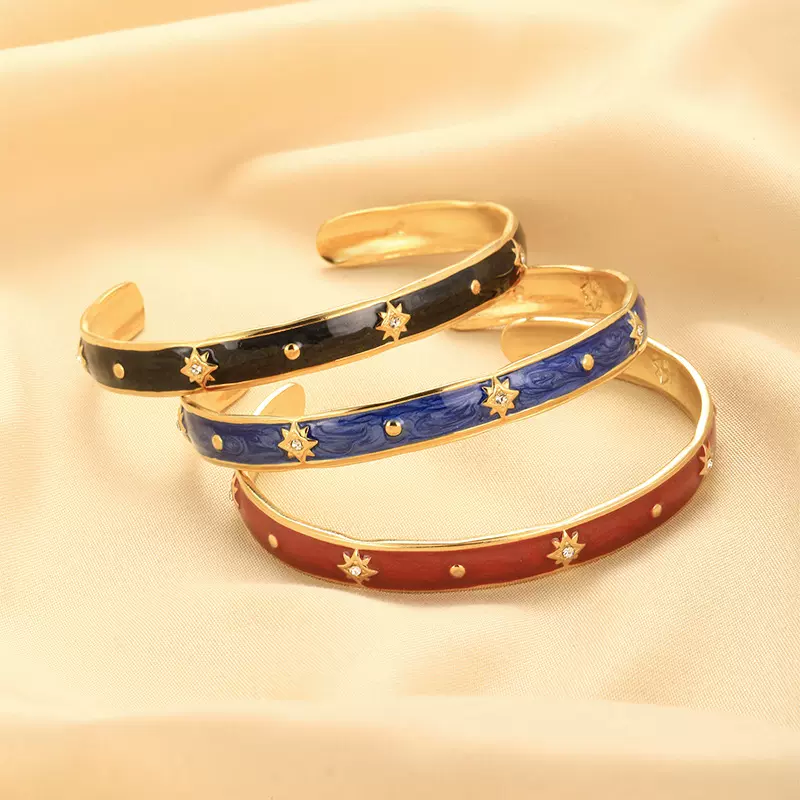 欧美新款轻奢个性滴油钛钢手镯女气质复古百搭不锈钢镀金手镯批发