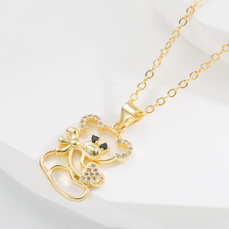 Fashion Bear Tiger Copper Pendant Necklace Gold Plated Zircon Copper Necklaces