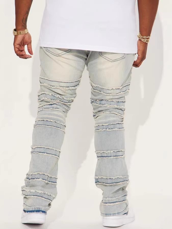 Pantalones de herramienta de vaqueros para hombres, pantalones de estilo rectos de moda europeos y estadounidenses, pantalones elásticos de vaqueros laminados, pantalones de hombre