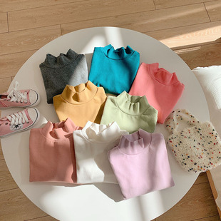 Wool rack children's bottoming shirt half turtleneck boys and girls long-sleeved T-shirt 2024 Autumn New Baby inner top