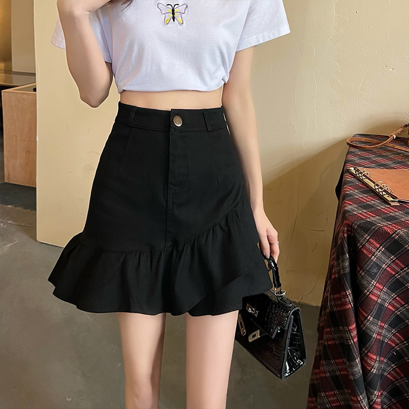 甜美荷叶边半身裙女夏季薄款百搭显瘦包臀裙小个子辣妹a字短裙子|undefined