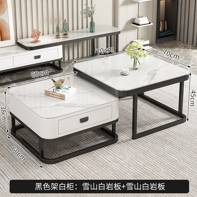 Mesa de té personalizada moderna simple sala de estar pequeña mesa de té casera cuadrada de vidrio templado tablero de roca de lujo ligero