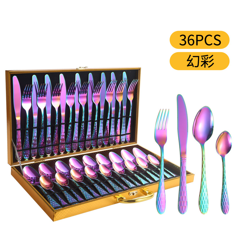 Fuente transfronteriza de cubiertos de acero inoxidable cuchillo y tenedor cuchara set cubiertos de agua set 24 / 36 / 48 piezas set caja de regalo set