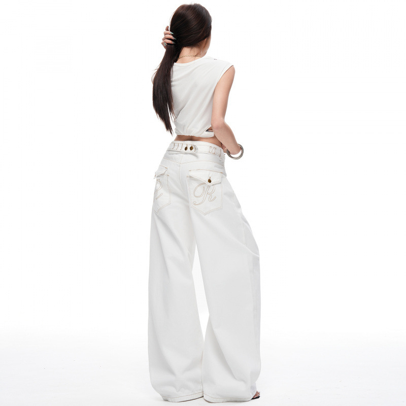 American Retro｜Paris Button Design｜Loose Wide-Leg Jeans for Women