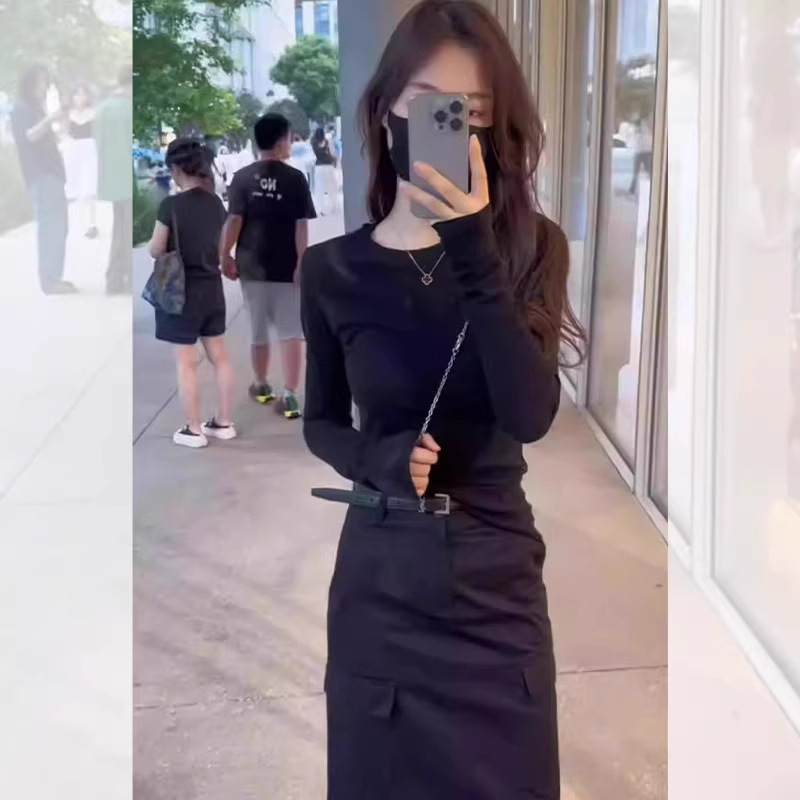 韩系蓝色针织长袖上衣女2025年早秋穿搭小个子修身显瘦内搭打底衫|undefined