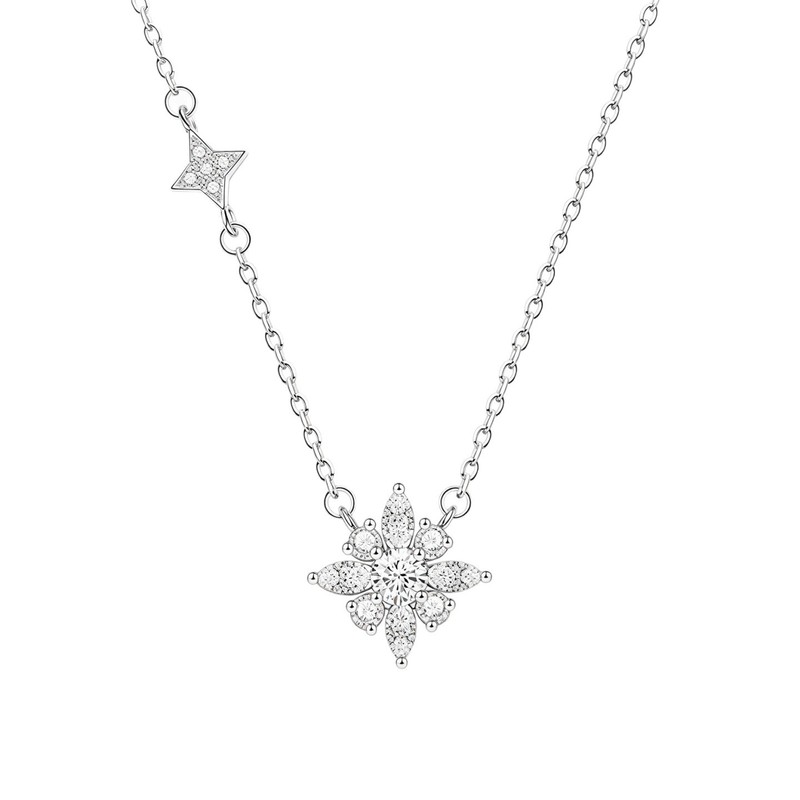 银贝 S925纯银爆闪雪花光芒项链女 高级感轻奢小众星星锁骨链银饰|undefined