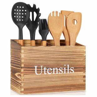 Amazon Creative Wooden Double Compartment Slanted Black Tableware Storage Box Spoon Shovel Chopsticks Tableware Storage Rack