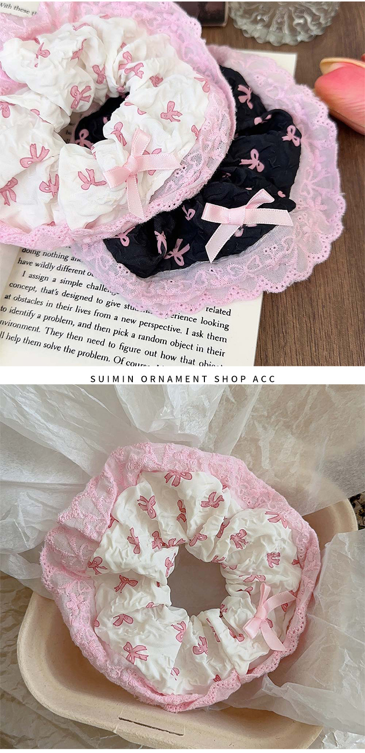Women's Sweet Bow Knot Cloth Lace Printing Hair Tie display picture 3