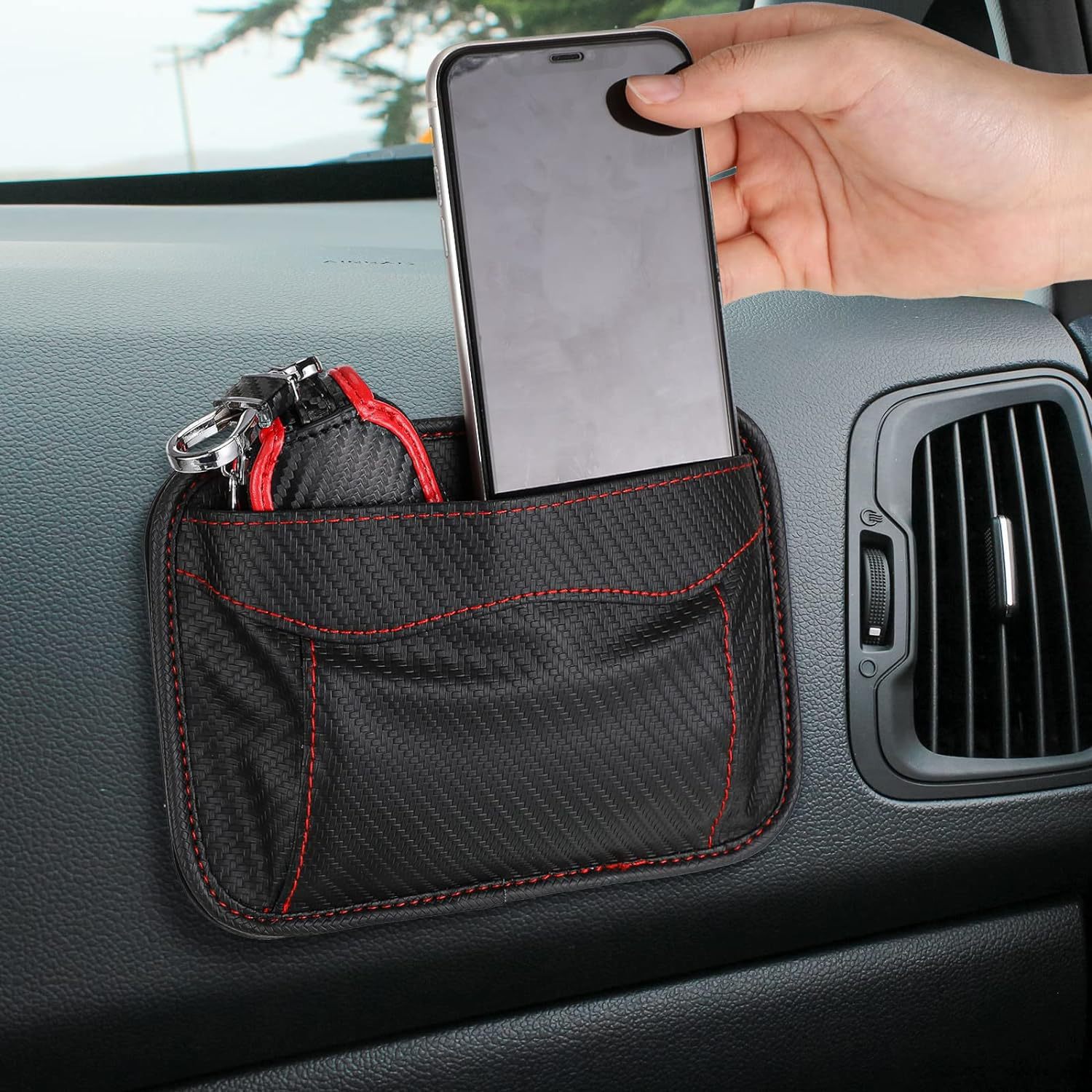 Cross-Border Car Phone Holder, In-Car Adhesive Small Storage Bag, Storage Pouch, Card Holder, Direct from the Factory