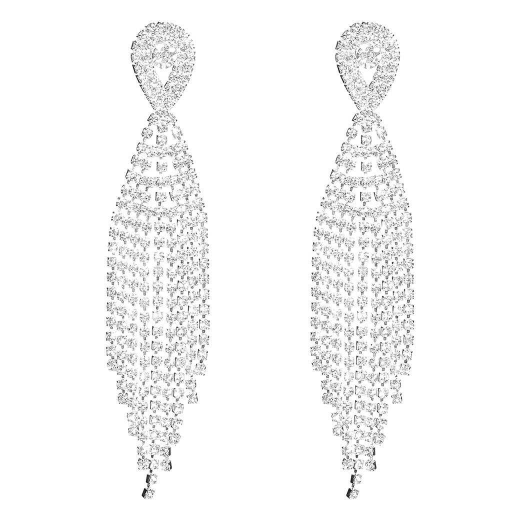 Amazon Explosions Fashion Long Tassel Earrings Women's Rhinestone Earrings with Diamond Earrings Earrings Full Copper Material