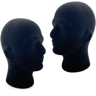Male Foam Flocked Head Model Glasses Headset Wig Display Stand Tool Black Foam Model Head