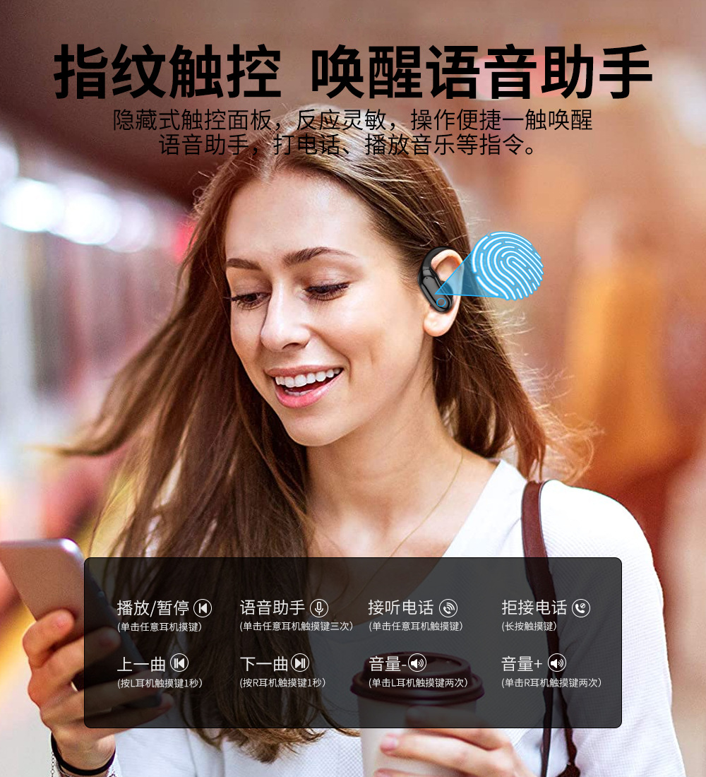 Specialized model IPX7 waterproof sports running wireless earbuds featuring high sound quality, extended battery life, non-slip ear hook design, and Bluetooth connectivity.