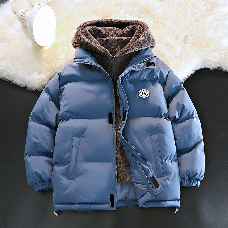 Otoño y invierno nuevo diseño de capuzas sueltas de tamaño grande falso de dos piezas de abrigo de moda adolescente casual grueso abrigo de algodón cálido