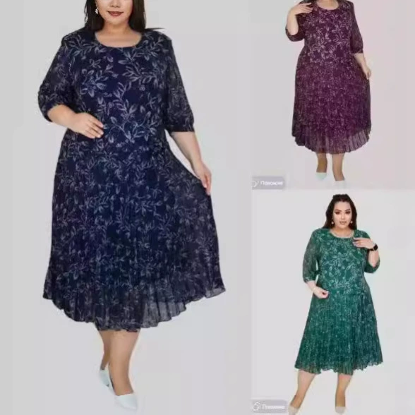 2025 трансграничная внешняя торговля Amazon европейские и американские платья большого размера с принтом