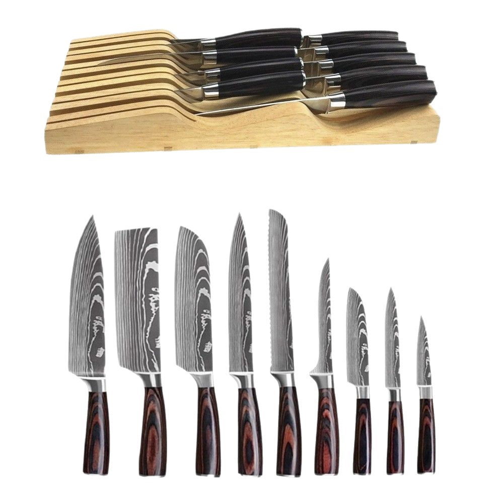 Damasco transfronterizo conjunto de cuchillos de acero inoxidable cuchillo de cocina cuchillo de corte de cuchillo de cocina Sande.