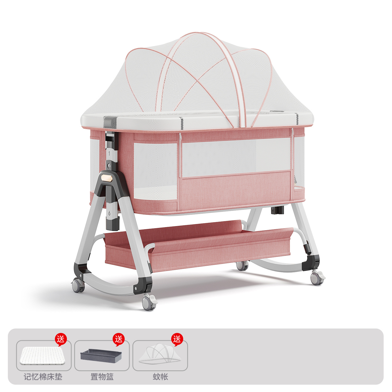 Cama para bebés, cama de cuna para recién nacidos, cama de empalme grande, cama móvil portátil plegable multifuncional 2 en 1