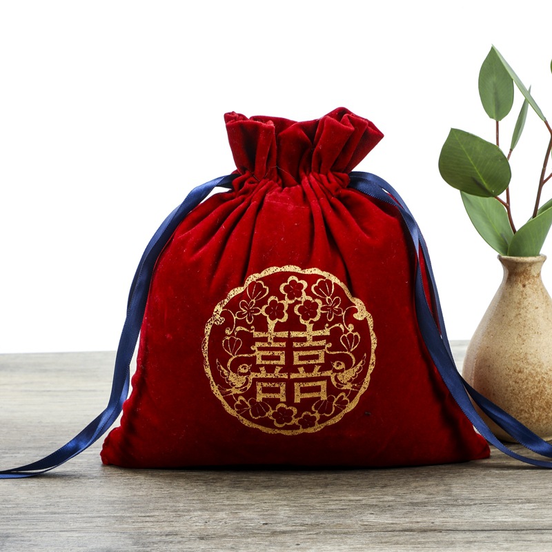 现货结婚伴手礼抽绳束口喜糖袋可定 制 做大小批量婚礼束口袋