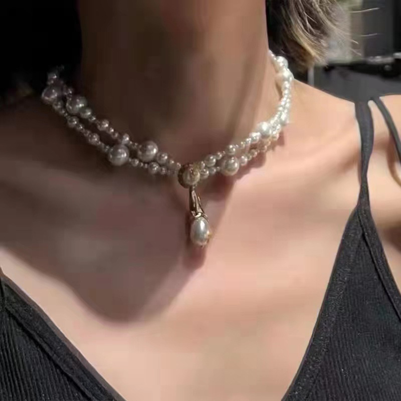 法式復古巴洛克金片微鑲珍珠項鍊頸鏈女氣質水滴吊墜choker鎖骨鏈