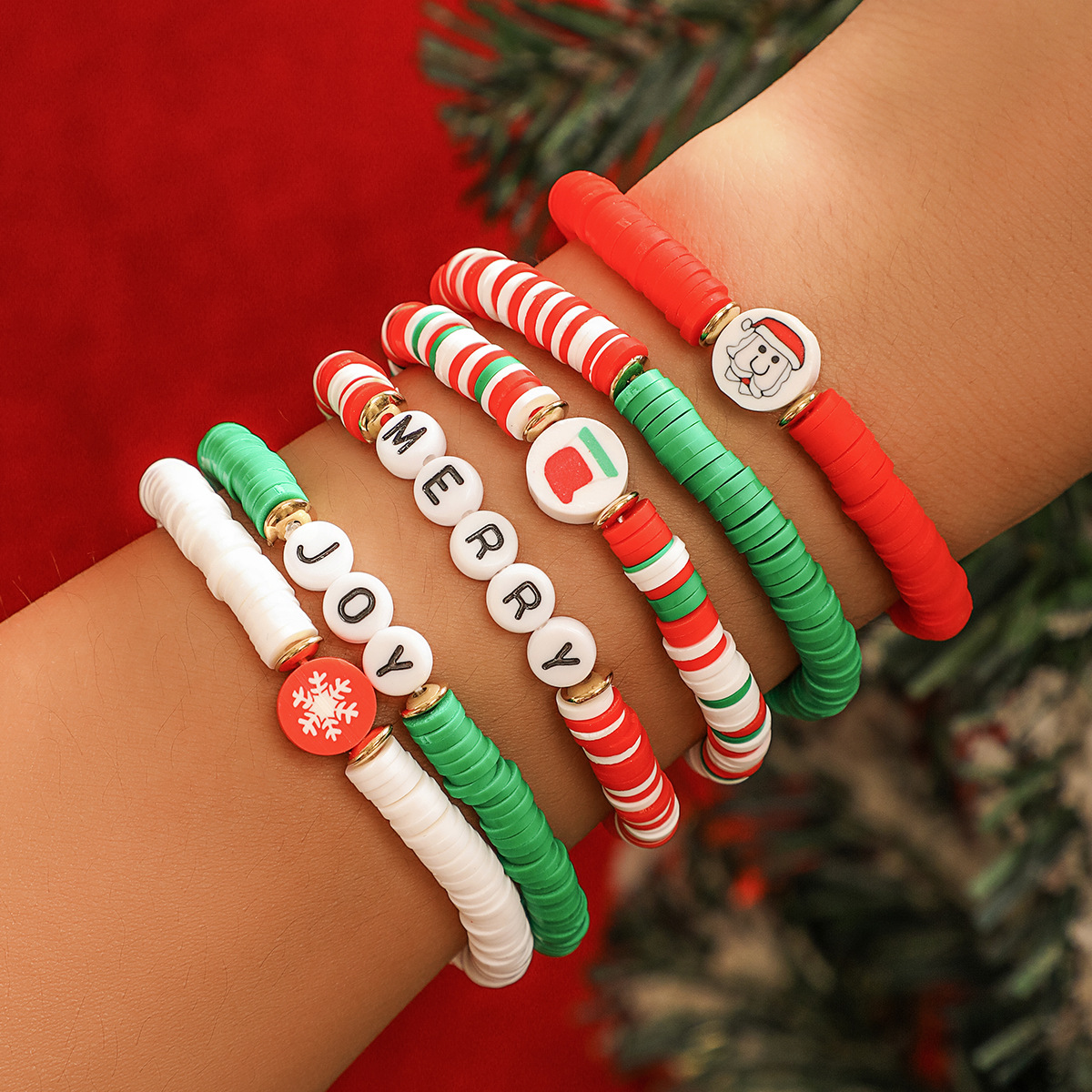 Cute Streetwear Letter Snowflake Soft Clay Christmas Women's Bracelets display picture 1