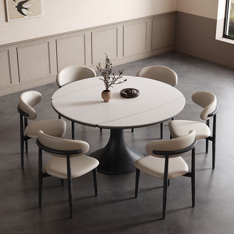 原木风实木叠餐桌5新家用小户型法式美式复古伸缩可变圆桌