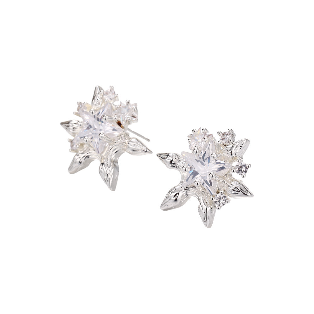 Diseñador de nicho de lujo de alto nivel estrellas Zircon estrellas cubiertas de cobre 925 pendientes de plata al por mayor image 6