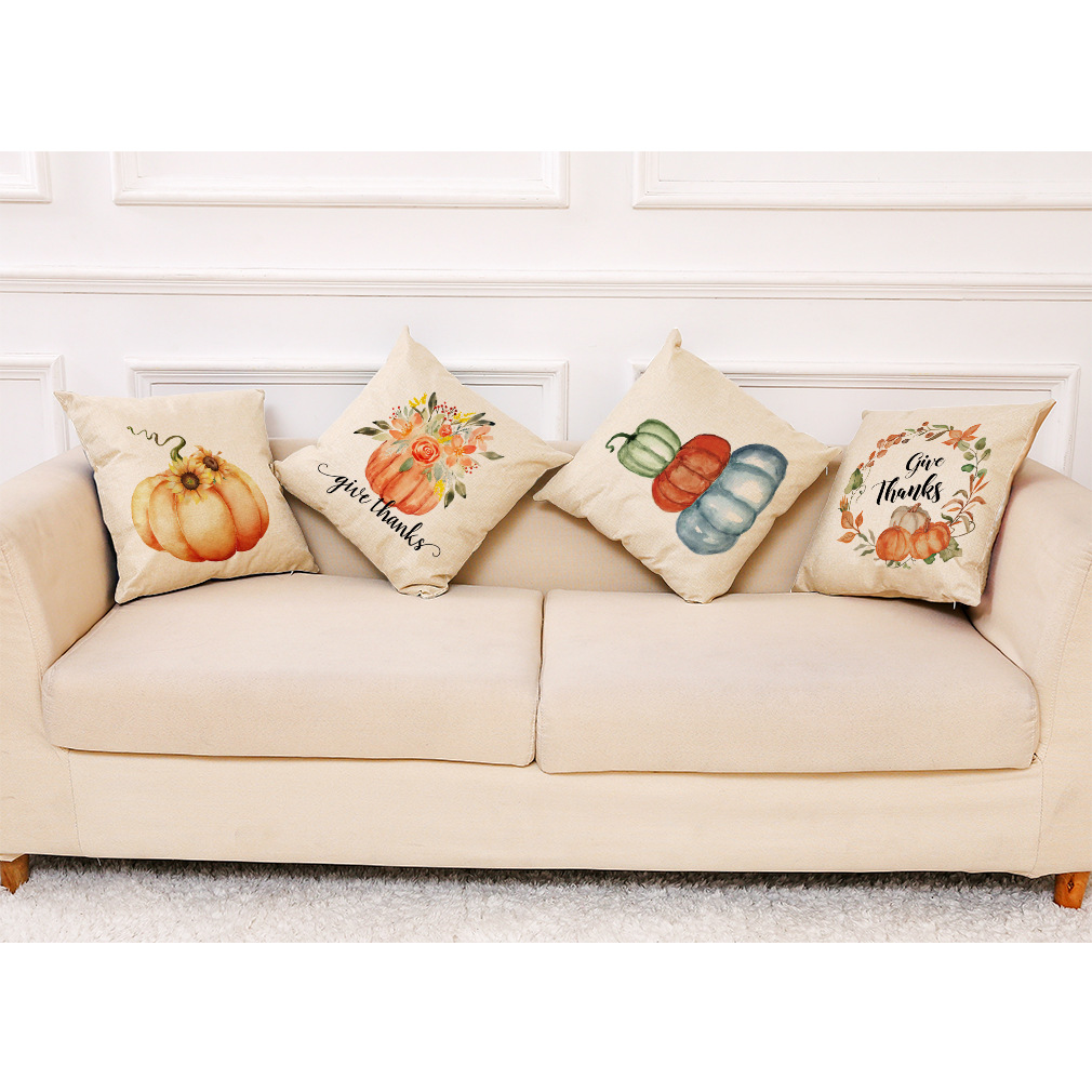 亚马逊 eBay 速卖通新款南瓜感恩节棉麻抱枕套 汽车靠垫 沙发抱枕