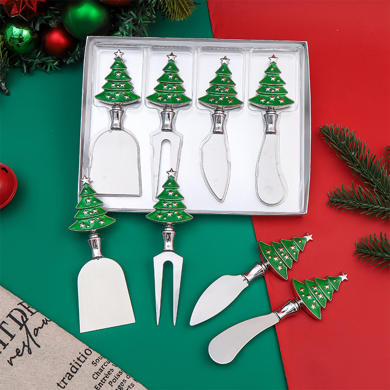 Stainless Steel Christmas Tree Knife Handle Tableware Spreader Knife New Cheese Knife and Fork Set Cream Butter Spatula Can Be Customized