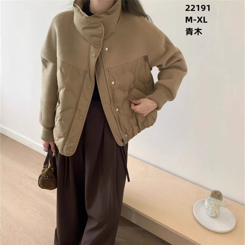 2024 new lapel personalized trendy stitching design short high collar 90 velvet fluffy warm short down jacket