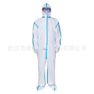 In stock disposable protective clothing one-piece hooded non-woven PP + PE layering isolation clothing powder-proof dustproof electrostatic clothing