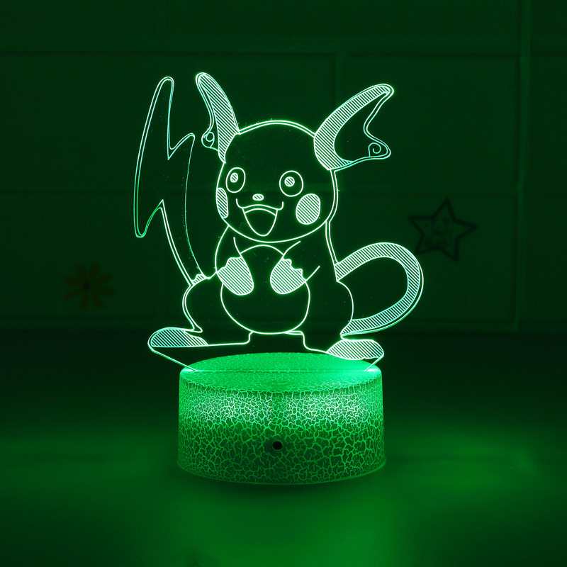 跨境精灵宝可梦皮卡丘御三家创意礼物七彩3D小夜灯LED触摸遥控
