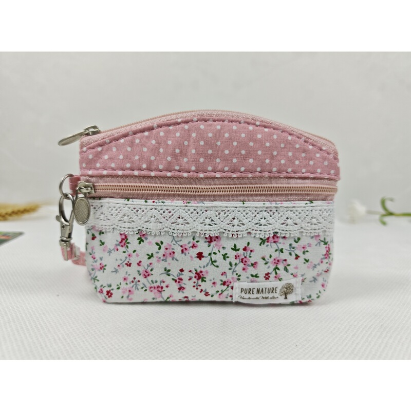 Export Foreign Trade Surplus to Domestic Sales: Fresh and Pastoral Lace Cotton Women's Double-Zip Coin Purse and Key Pouch Export Foreign Trade Surplus to Domestic Sales: Fresh and Pastoral Lace Cotton Women's Double-Zip Coin Purse and Key Pouch